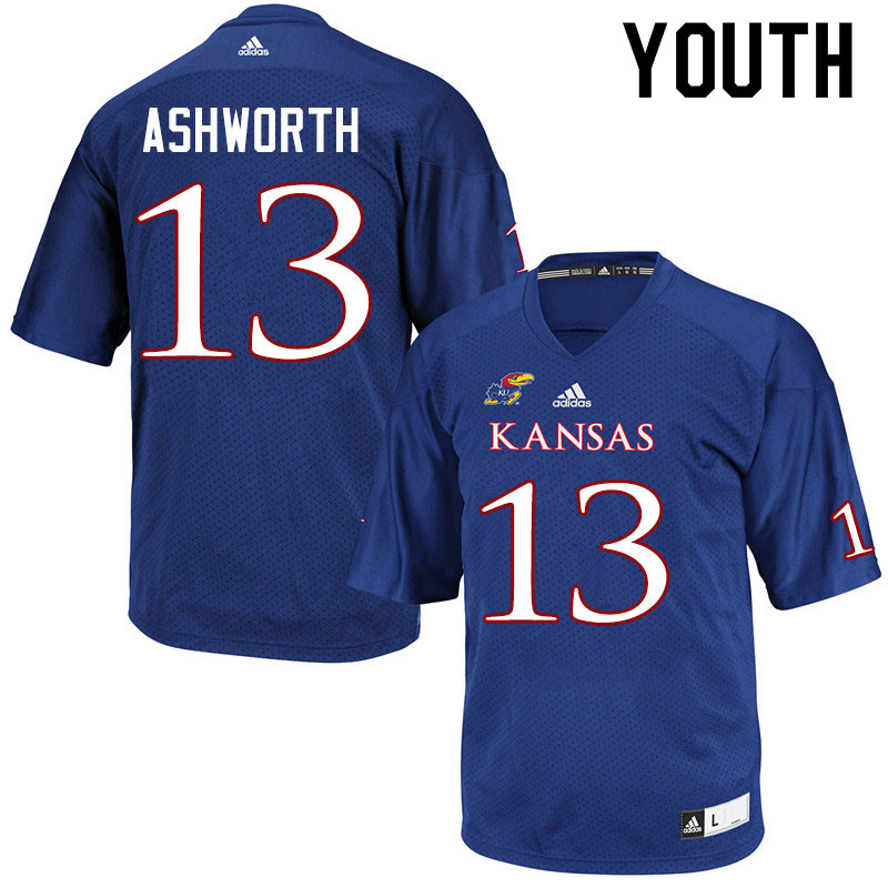 Youth #13 Luke Ashworth Kansas Jayhawks College Football Jerseys Sale-Royal - Click Image to Close